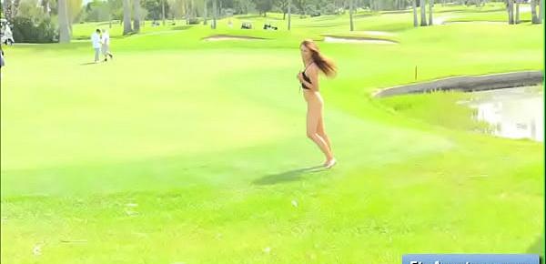  Sensual teen amateur Anyah run naked on the golf course and finger fuck her wet pussy deep